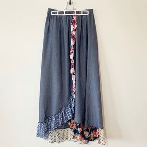 Pyramid Collection Tencel Midi Flounce Skirt Denim